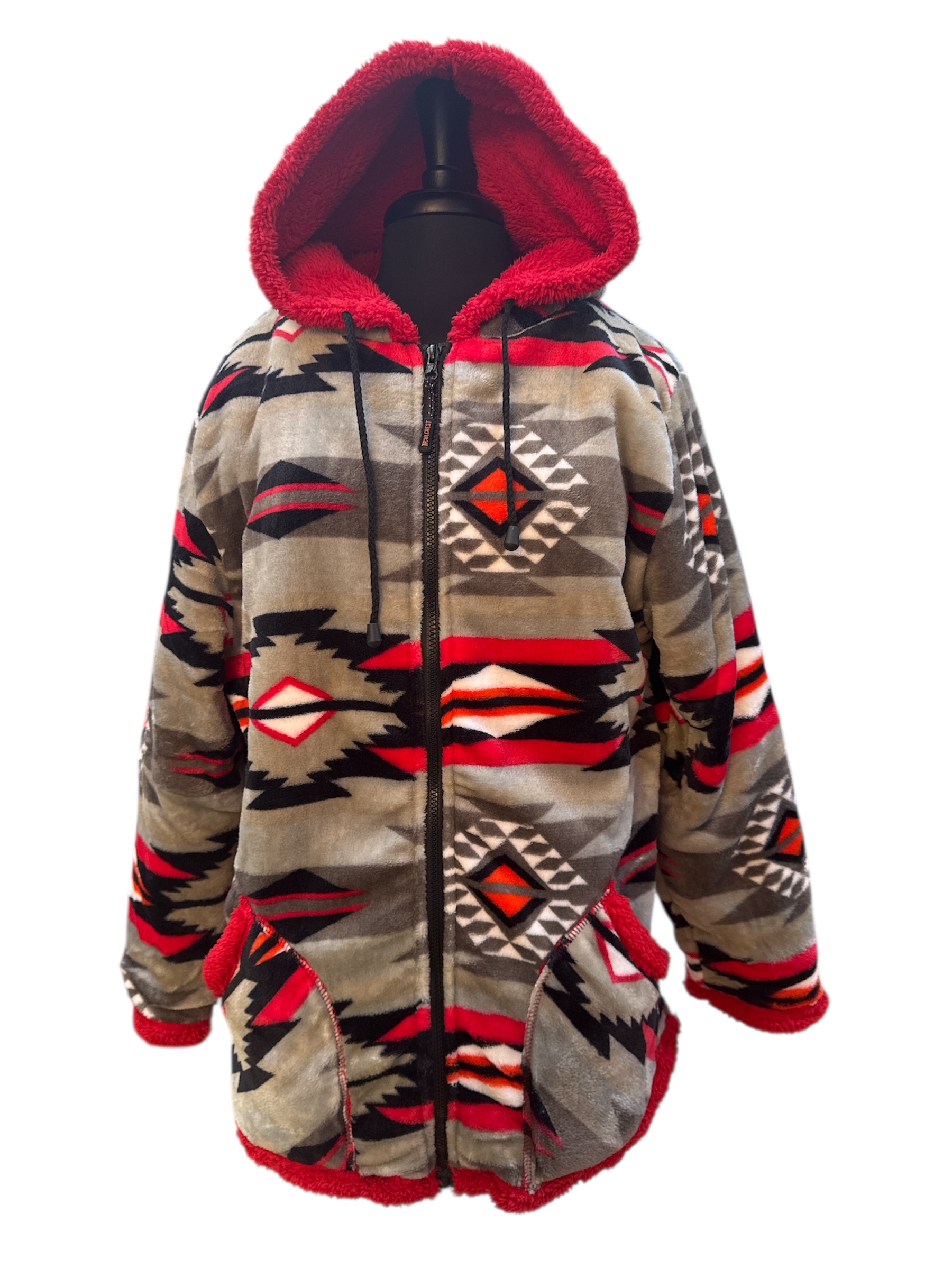 fleece line jacket hood aztec