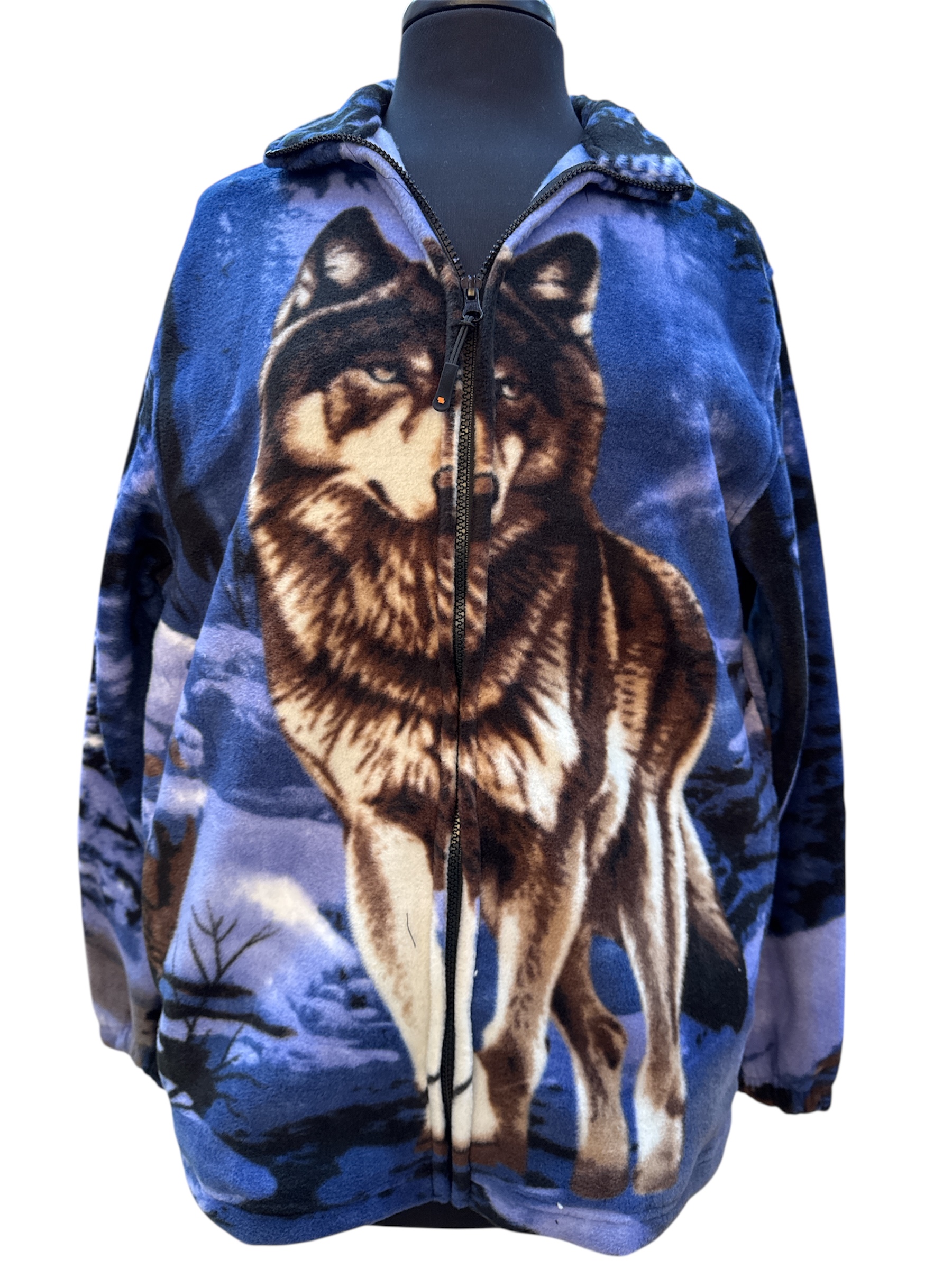 full zip fleece no hood blue wolf