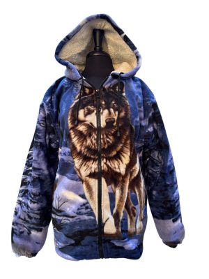 Full Zip Plush Sherpa with hood Blue Wolf