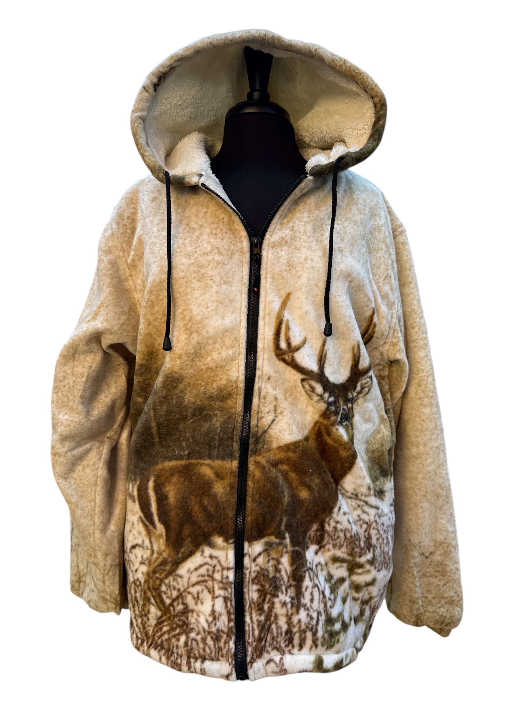 full zip plush sherpa w hood deer