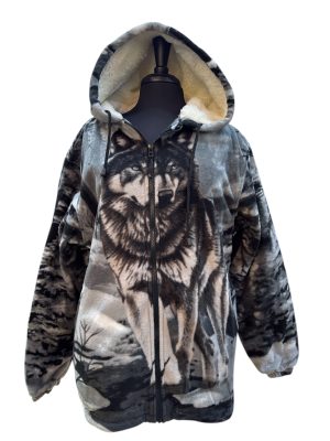 Full Zip Plush Sherpa with hood Grey Wolf