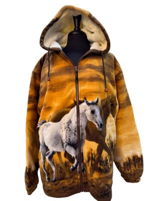 Full Zip Plush Sherpa with hood Sunset Horse